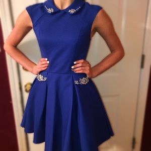 Royal blue cocktail interview dress.